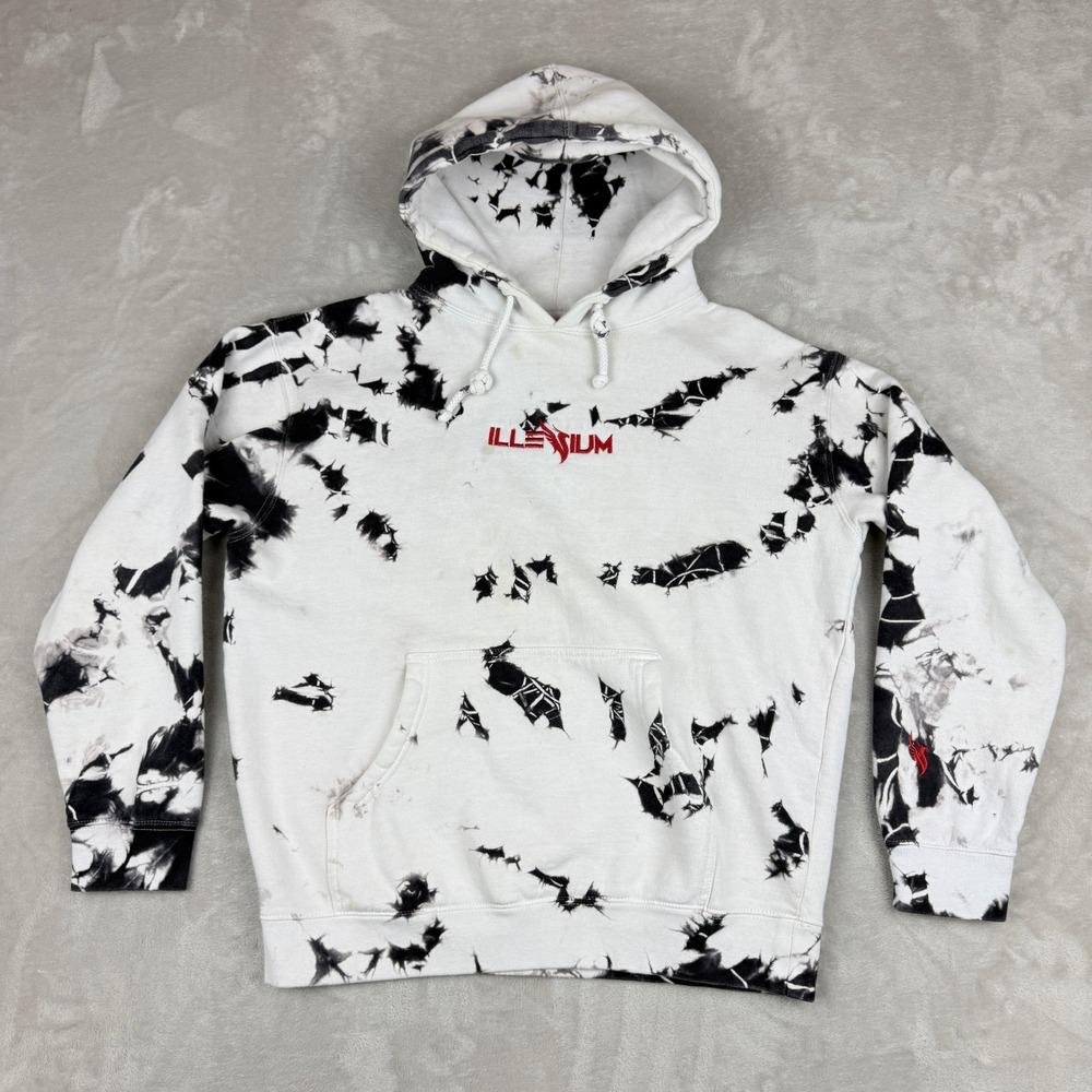 Illenium Hoodie Mens S White Black AOP Glitch Dye Tour Concert Merch EDM Grunge
